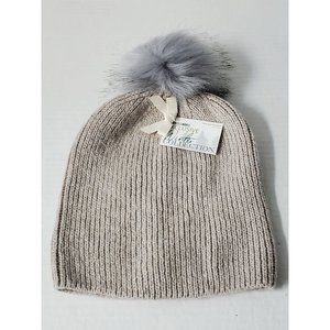 Ribbed Tan Pom Pom Beanie Moonbeam BN Exclusive Winter Collection NWT